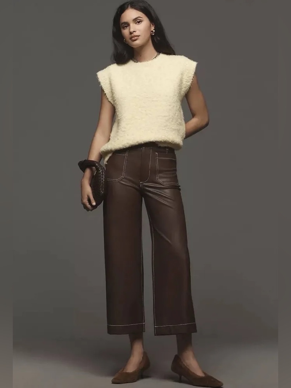 Anthropologie Brown Faux Leather Colette Wide Leg Pants